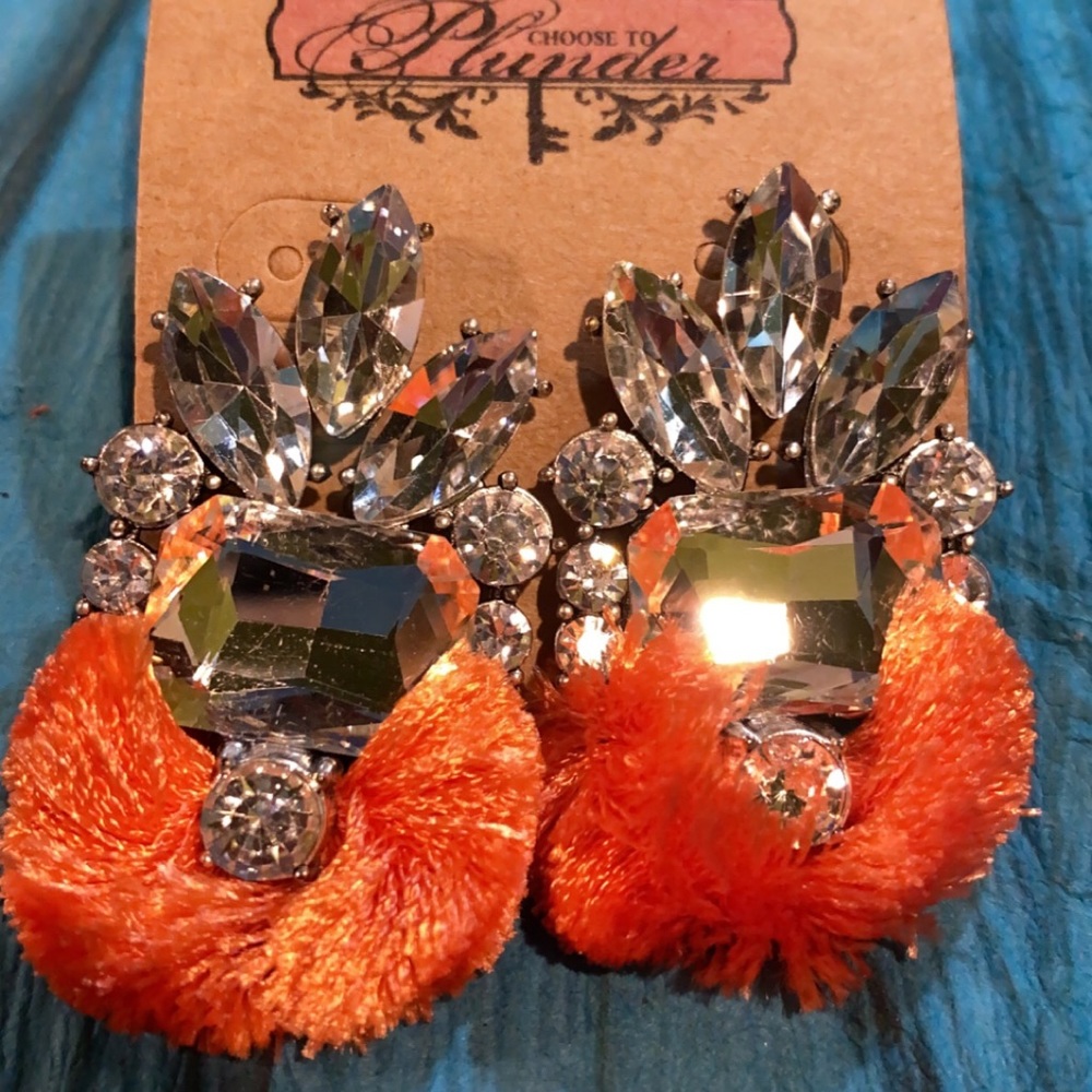 Rhinestone earrings with a pop of color… super fun for fall.
